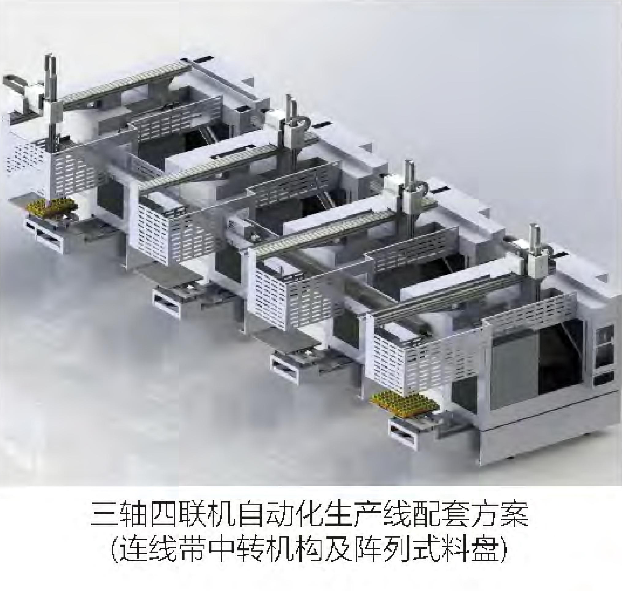 三軸四聯(lián)機(jī)~自動(dòng)化生產(chǎn)線配套方案（連線帶中轉(zhuǎn)機(jī)構(gòu)及陳列式料盤）